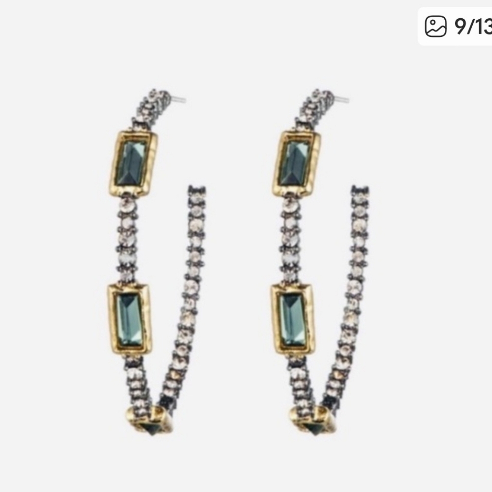 Alexis Bittar Gold and Green Hoop Earrings! NWOT! BEAUTIFUL! CHIC! STUNNING! - Picture 7 of 7